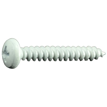 Sheet Metal Screw, #10 X 1-1/4 In, White Steel Pan Head Phillips Drive, 25 PK